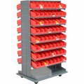 Global Industrial 16 Shelf Double-Sided Mobile Pick Rack, 128 Red Plastic Shelf Bins 4in Wide 603428RD